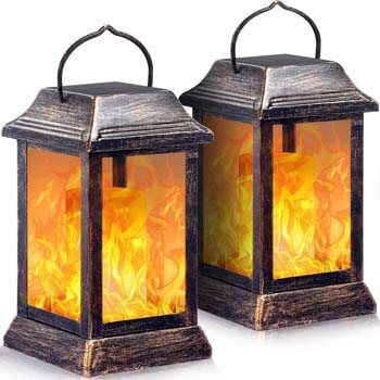 4: TomCare Solar lights Metal Flickering Flame Solar Lantern